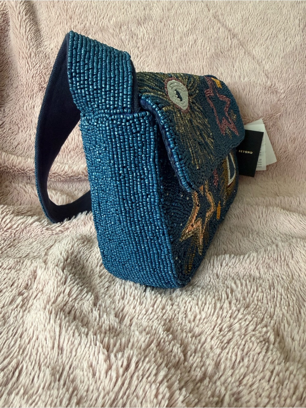 🌙 Viral NWT Beaded Navy Star & Heart Shoulder Bag - Picture 3 of 11
